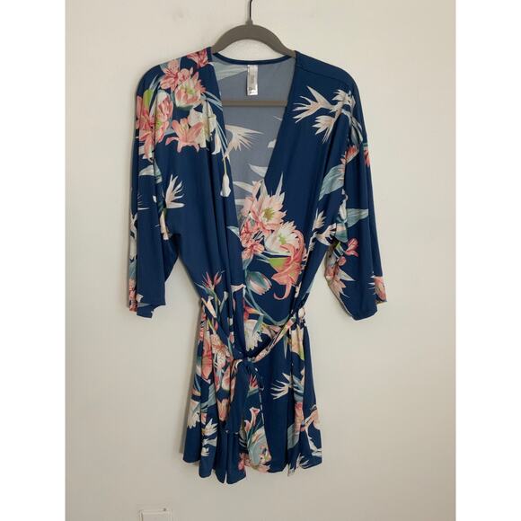 Floral by Flora Nikrooz‎ Women's Robe Phoebe Wrap Robe Floral Blue large - Picture 2 of 4
